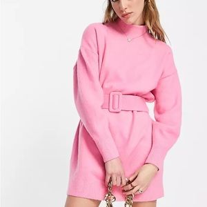 Pink Sweater Dress with detachable belt